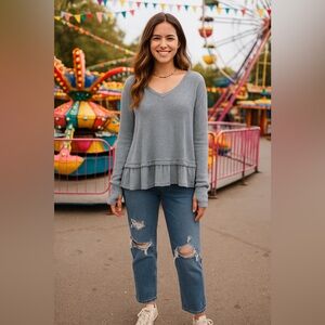 ☑️WE THE FREE 🩶 Free People Thermal Waffle Knit Sweater with Thumb Holes –‎ SM